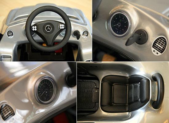 SLK(左)與300 SL(右)的傳動與底盤結構相同,均透過油門啟動電動馬達運轉形成後輪驅動,方向盤轉動則以L型鐵桿帶動前輪